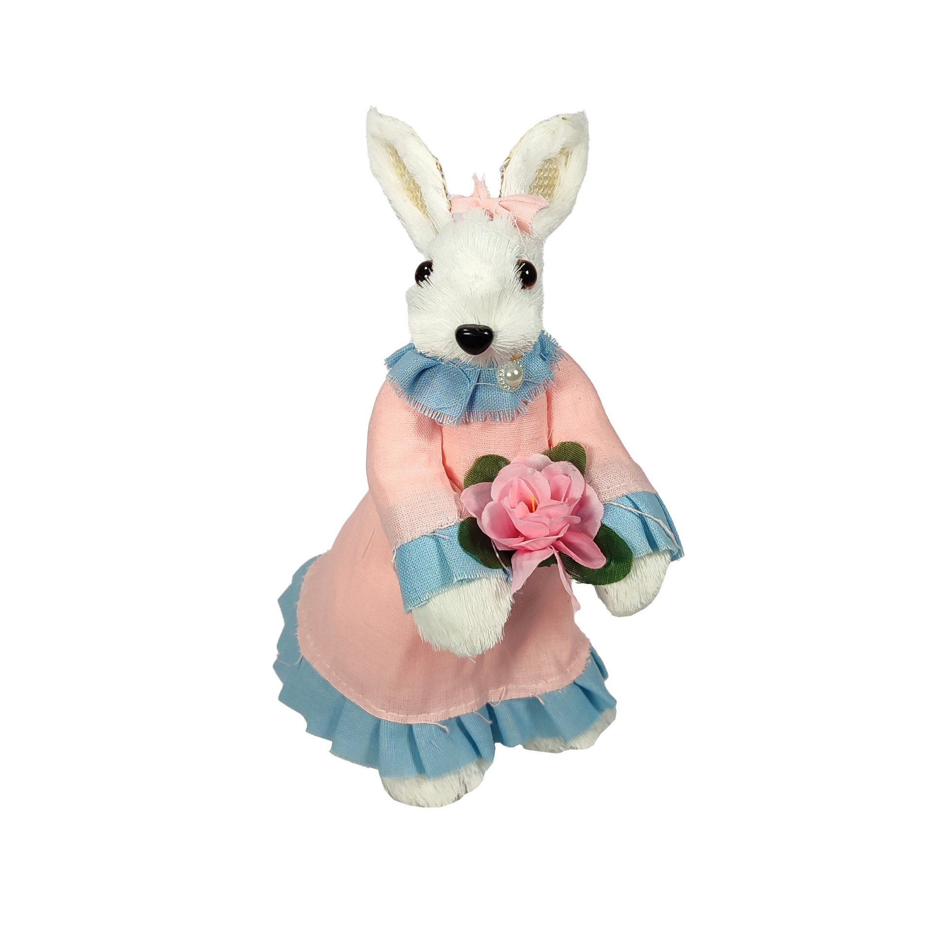 Grass Bunny Girl White With Pink & Blue Dress 16X10X22Cm