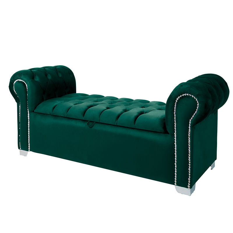 Destiny Sleigh Storage Ottoman-Queen-Emerald Green