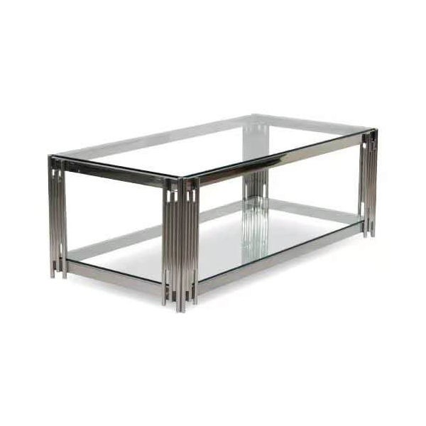 Modern Rectangular Coffee Table – Sleek Silver Frame & Tempered Glass Top