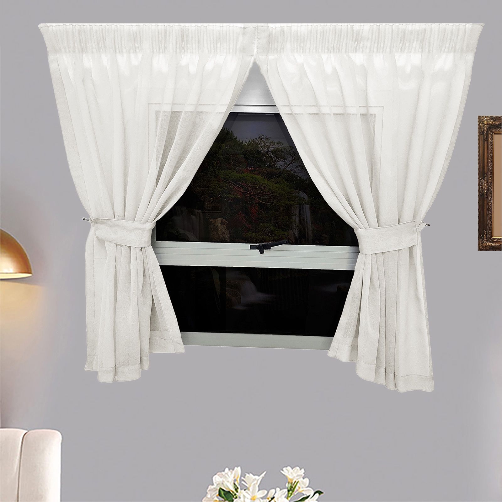 Matoc Designs Café Curtain -Mystic Voile -Cream -Taped - 110cm W x 120cm H - 2 Pack