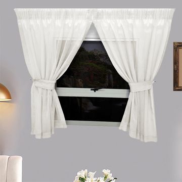 Matoc Designs Café Curtain -Mystic Voile -Cream -Taped - 110cm W x 120cm H - 2 Pack