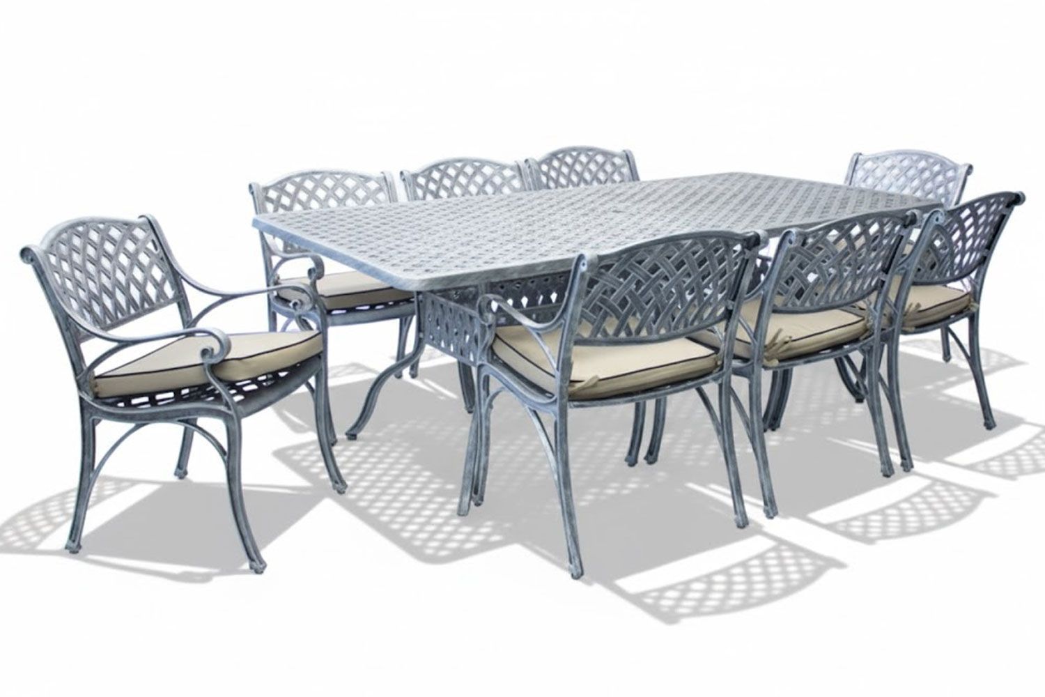 Cottage Aluminium Dining Set 8-Seater (Silver, Beige Cushions)
