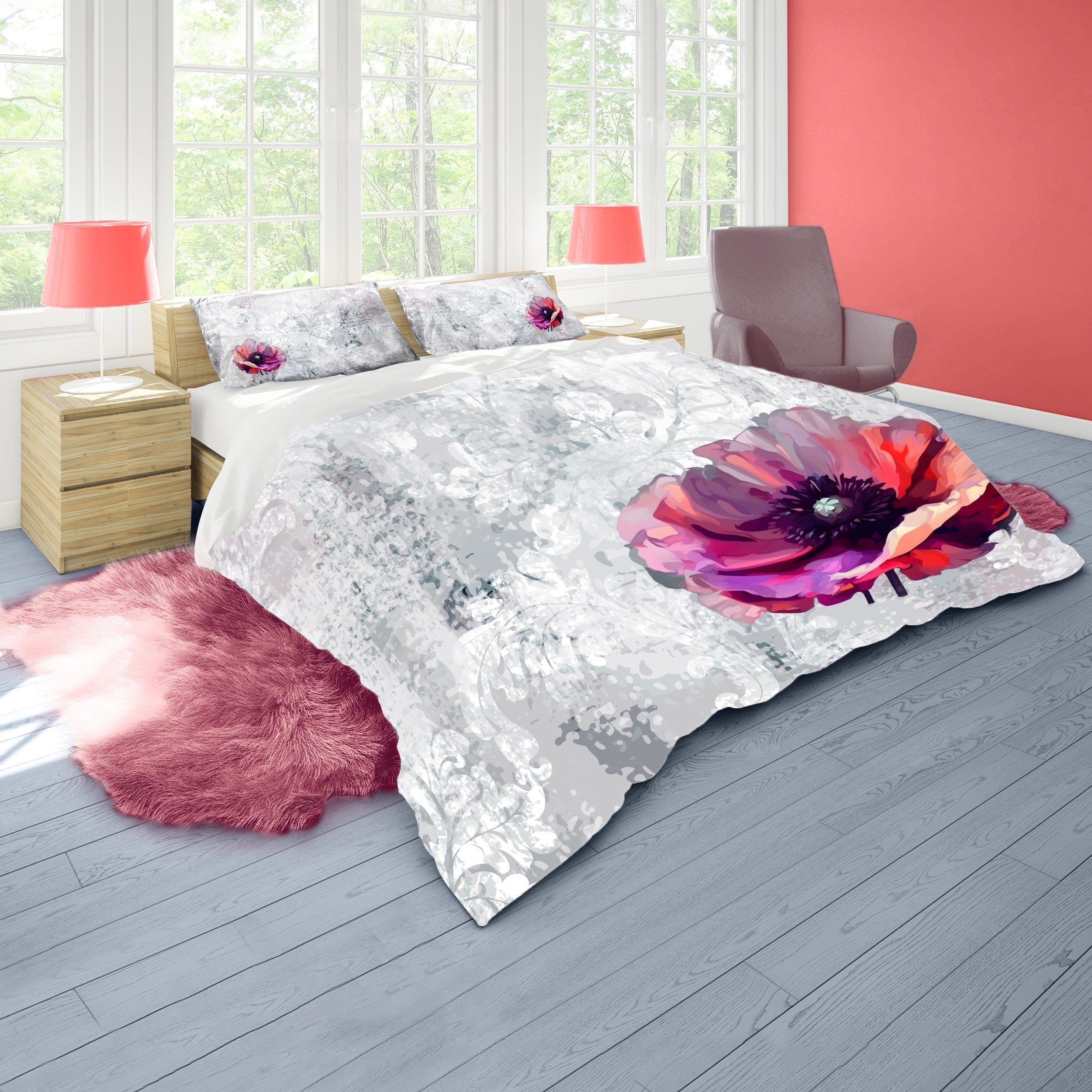 Deep Purple Poppy Duvet Cover Set Double