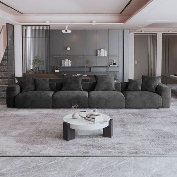 Corduroy, 4 Seater Modular Sofa-Charcoal Grey