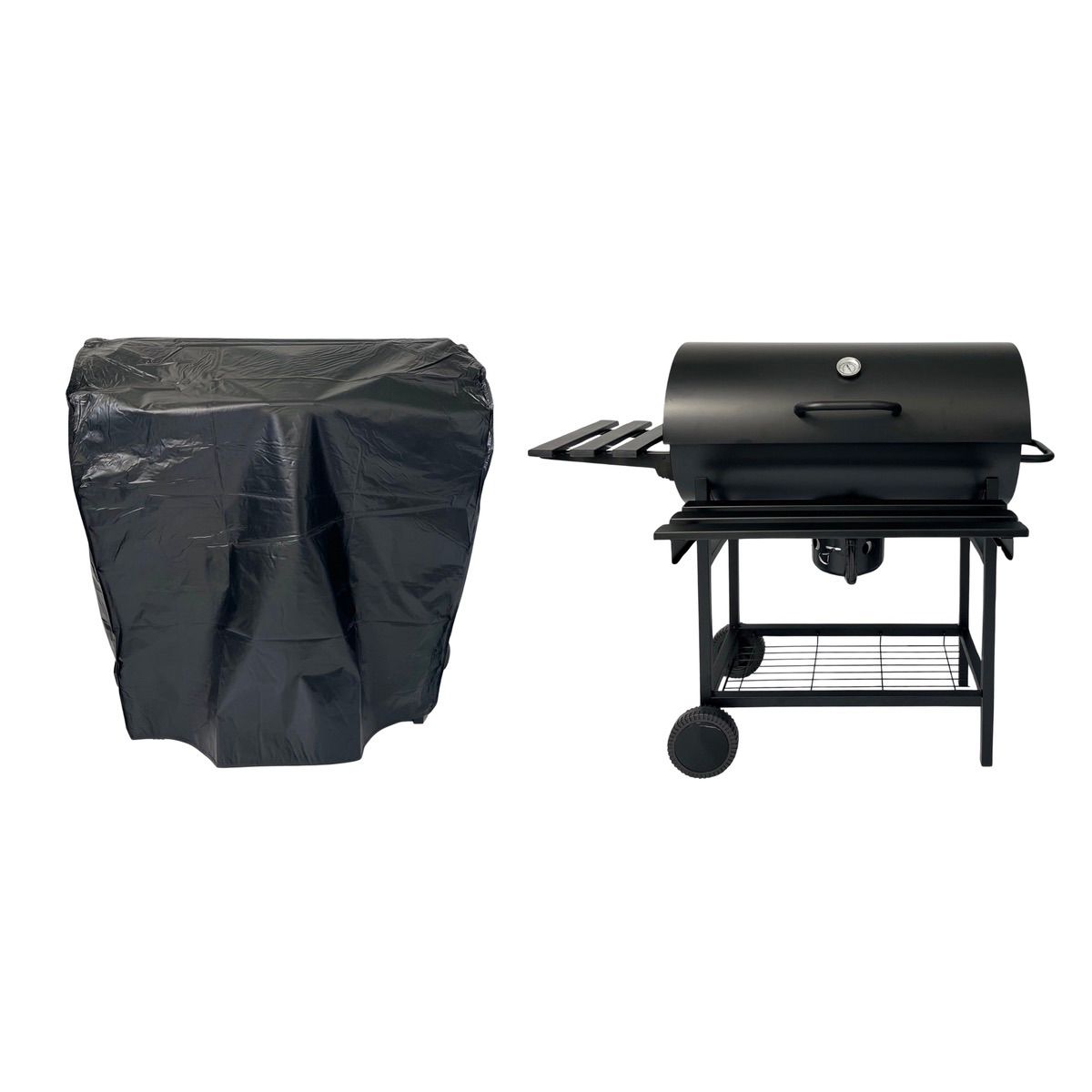 Outdoor Buddy Barrel Braai with Thermometer, Ash Catcher, Side Shelves, and Protective Cover