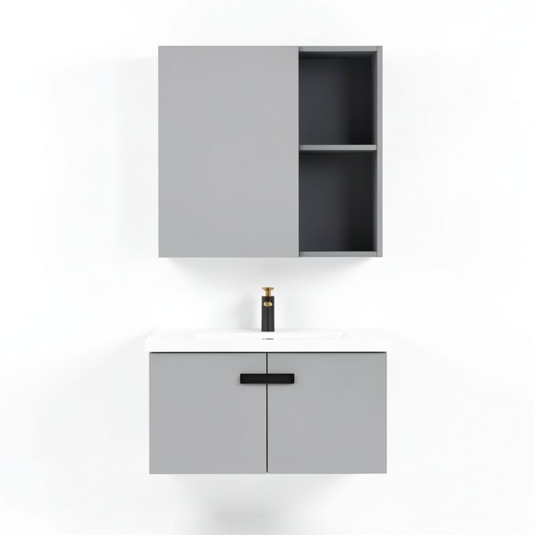 Urban Soak 32" Wall-Mounted Bathroom Vanity Cabinet Set with Mirror Cabinet – Light Grey Matte Finish