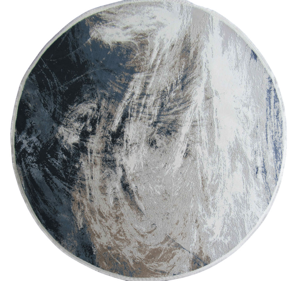 BK Carpets & Rugs – Modern Tuscan Sky Round Rug - Blue –Brown & White - 2m x 2m