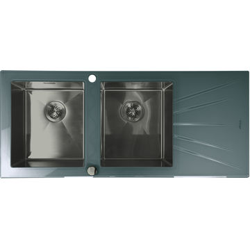 Mahina Double Bowl Glass Kitchen Sink - Grey