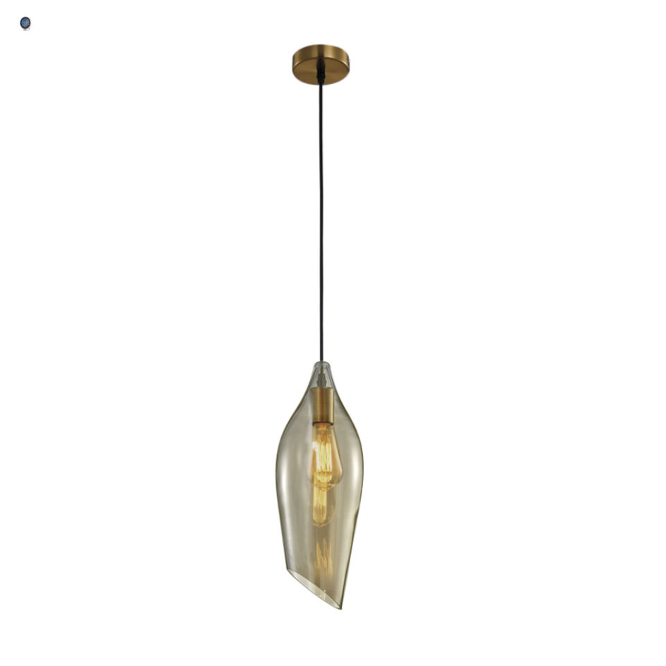 Satin Brass Pendant with Cognac