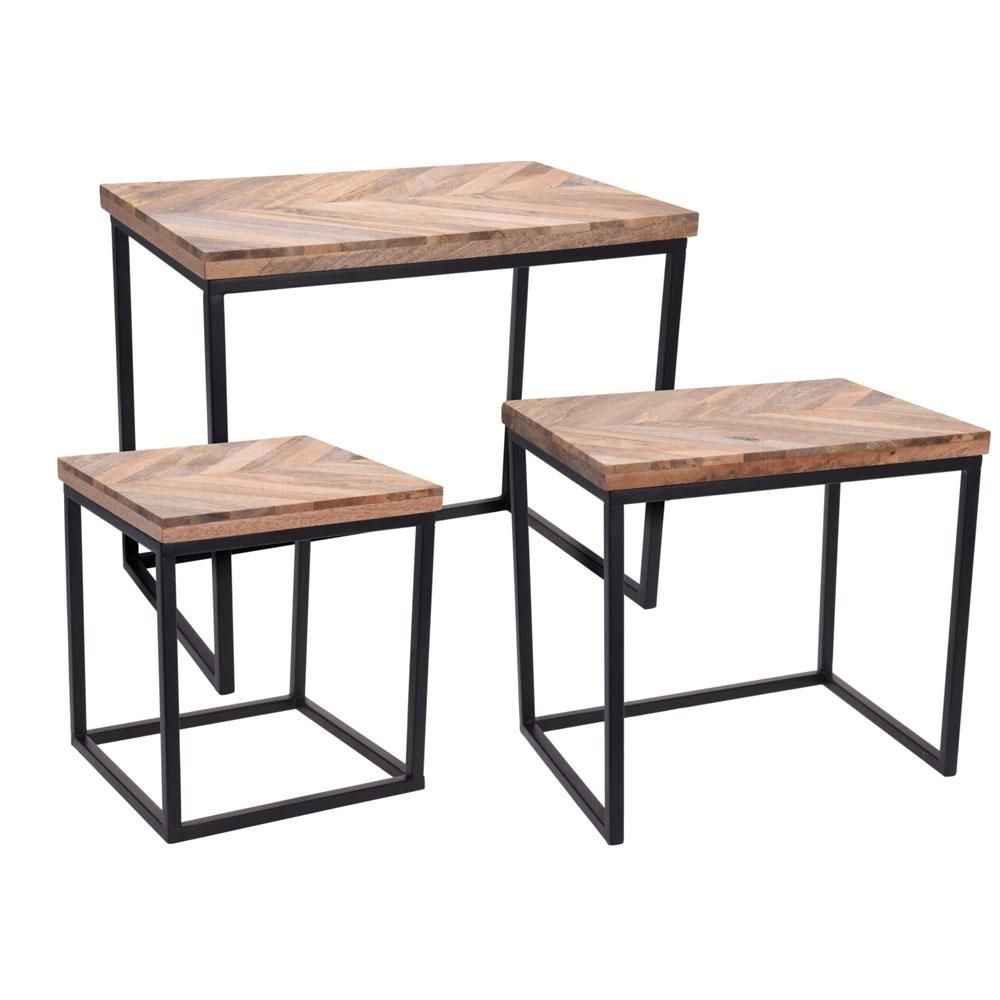 Mango Wood Side Tables - 3 Pieces - Stackable Design