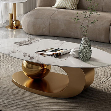 KC FURN-Modern Light Marble Luxury Spheric Coffee Table