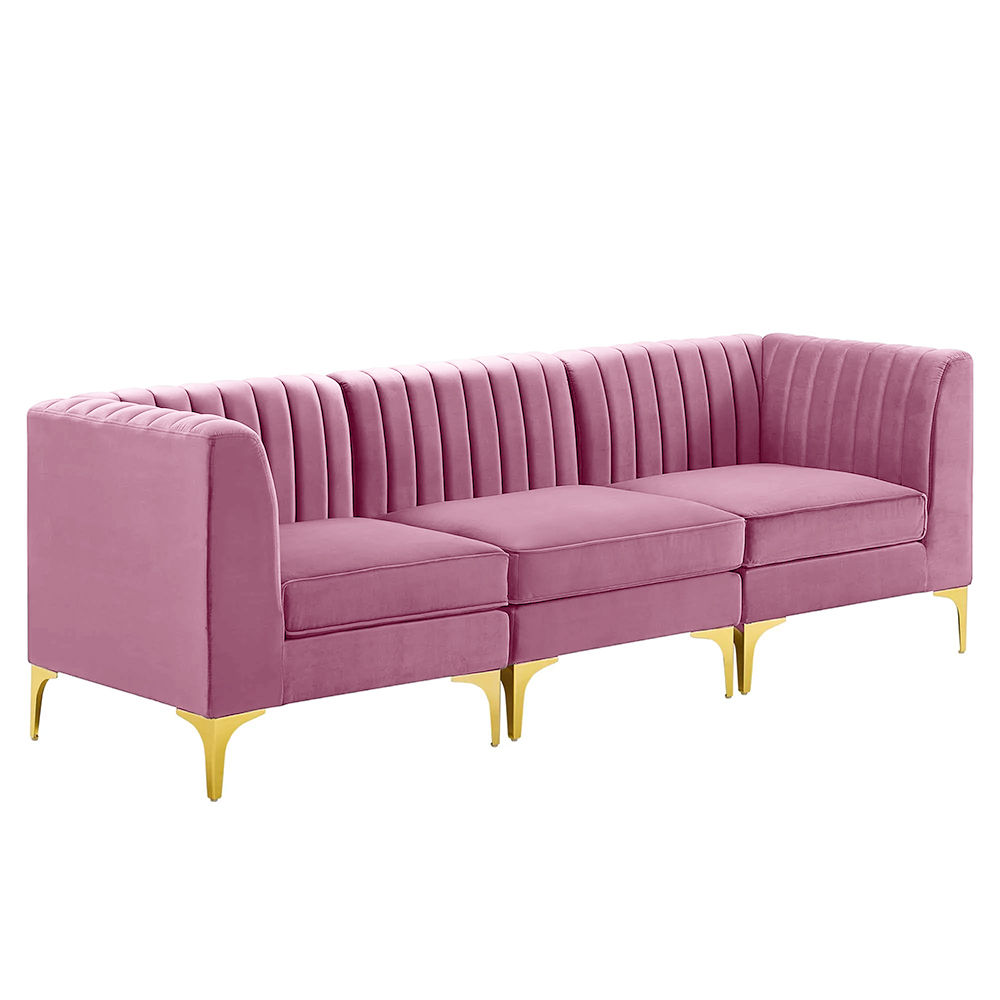 Sage 3 Seater Tufted Velvet Loveseat-Pink