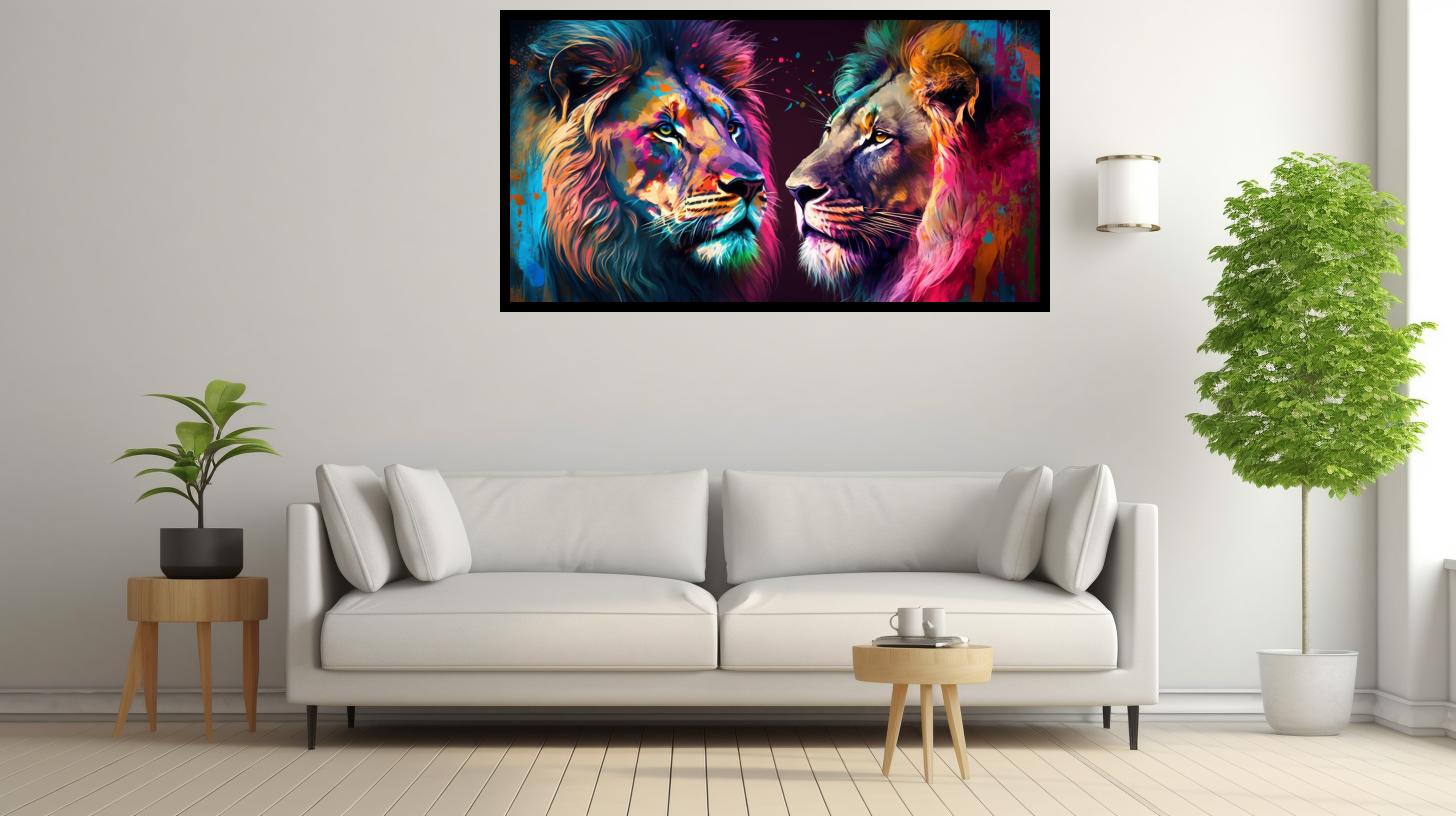 Canvas Wall Art - Canvas Wall Art –Two Male Lions - B1068 [120 x 80 cm]