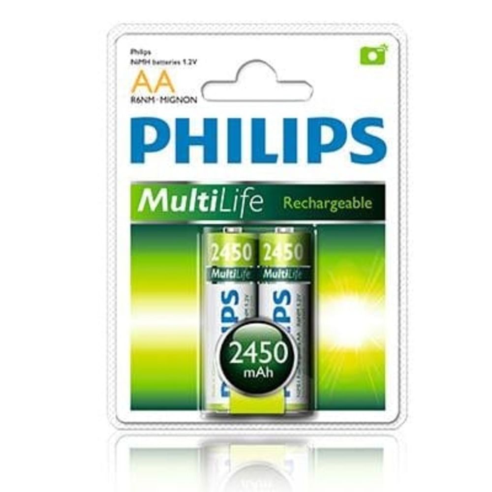 Philips Multilife NiMh Rechargeable AA batteries 1.2V 2 Pack