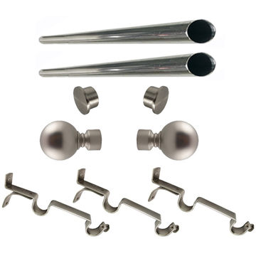 Matoc 25mm Double Curtain Pole Set -SIlver -Dbl extend brkts -Ball Finials -5.5m