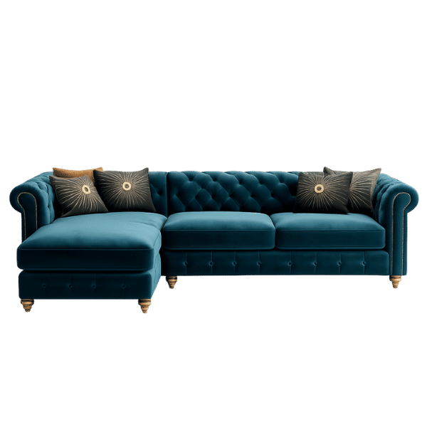 Lucky Furn Luxury Teal Velvet L-Shaped Chesterfield Corner Sofa