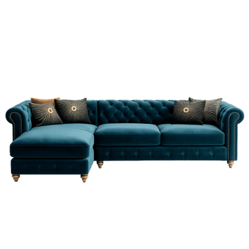 Lucky Furn Luxury Teal Velvet L-Shaped Chesterfield Corner Sofa
