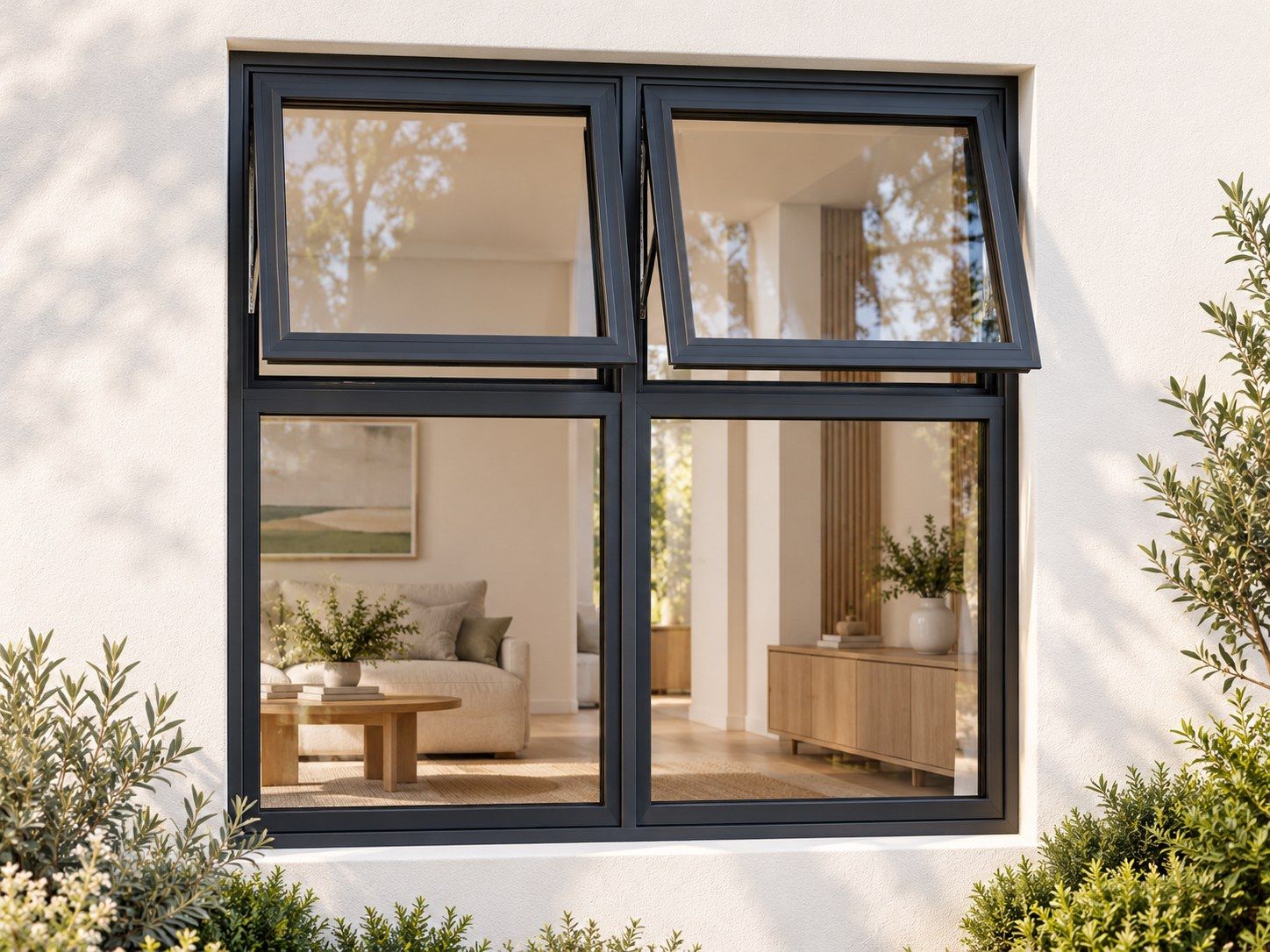 Kenzo Premium Top-Hung Aluminium Window - Charcoal, 900 1200 mm, Two Upper Openers with Fixed Lower Panes, Clear Glass