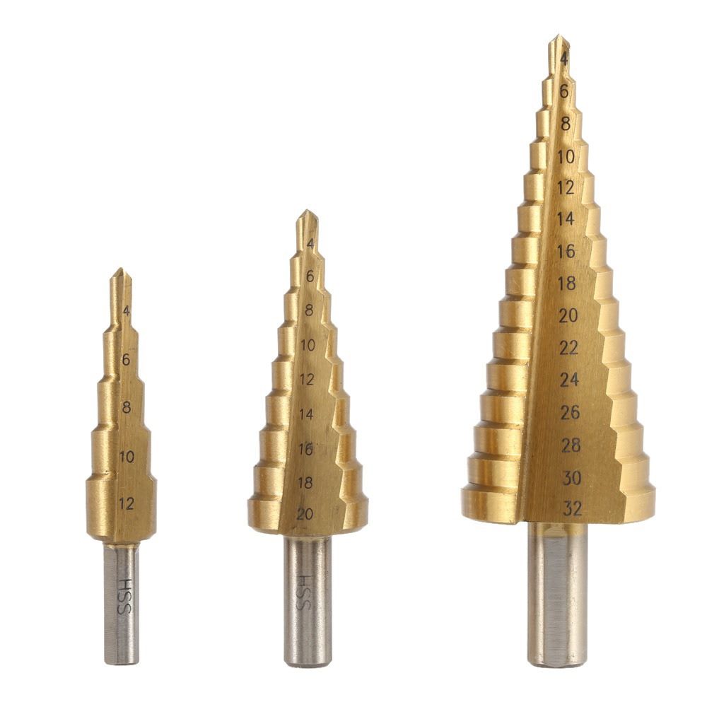 3 Piece High-Speed Steel (HSS) Step Drill Bit Set