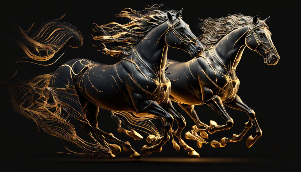 Canvas Wall Art - Canvas Wall Art- Running Golden Horses - B1170 - [120 x 80 cm]