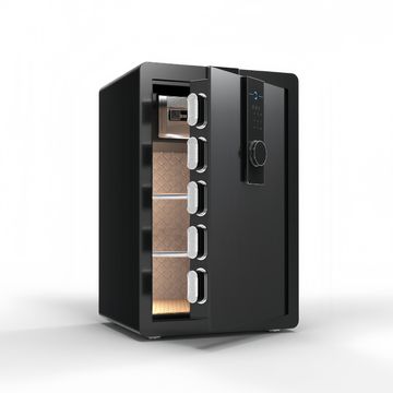 Steel 70cm High Biometric Fingerprint Safety Box Alarmed Vertical LCD Touch Screen -Matte Black