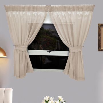 Matoc Designs Café Curtain - Mystic Voile - Taupe - Taped - 110cm W x 120cm H - 2 Pack