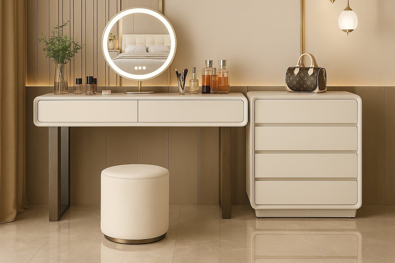 IG Furn- Modern Dresser/Study Desk with Silver legs
