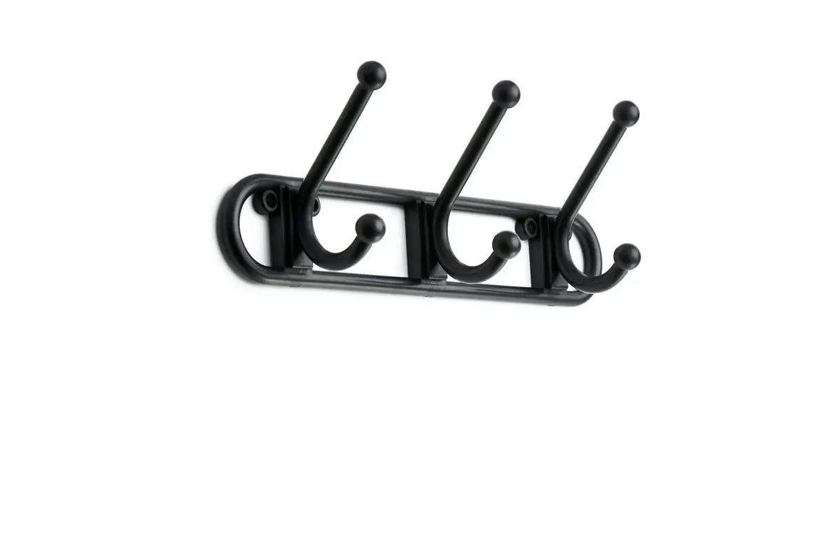 Coat Hook Rack, 3 Hook, Black (3 pack) BY WOODLY