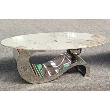 Raven Marble Top Modern Coffee Table -Silver