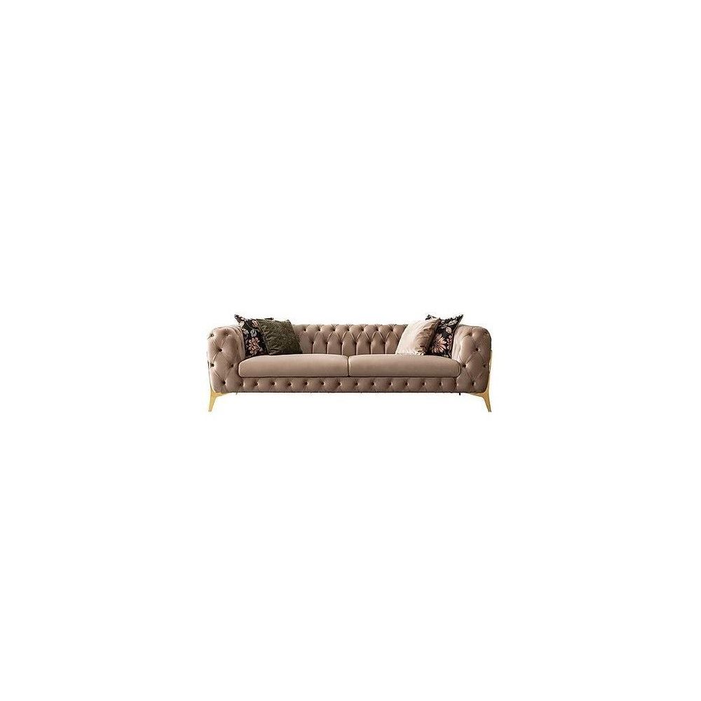 Fio Beige 3 seater bonded Leather Chesterfield Couch