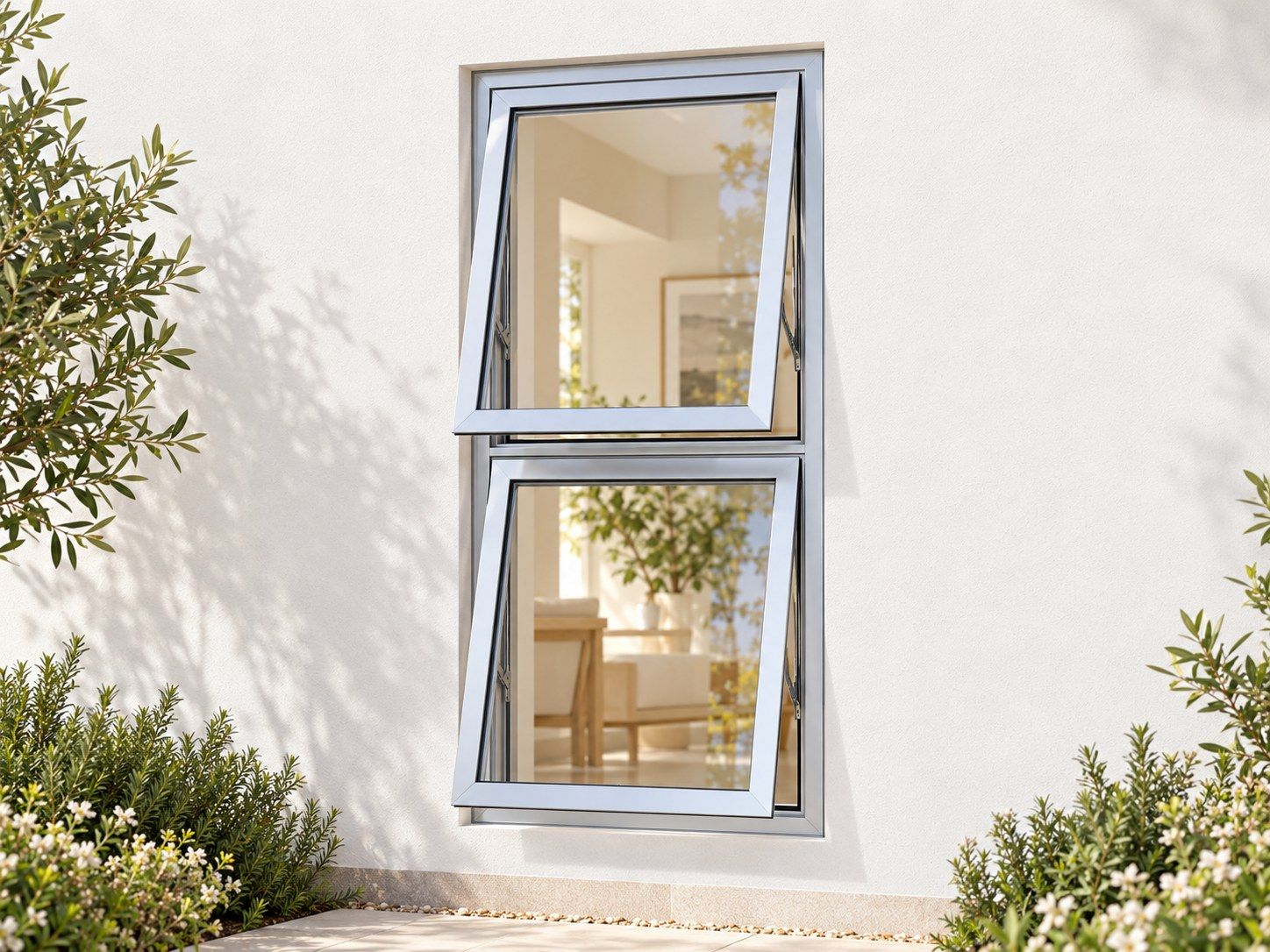 Kenzo Premium Top-Hung Aluminium Window - Silver, 600 1200 mm, Two Stacked Openers, Clear Glass