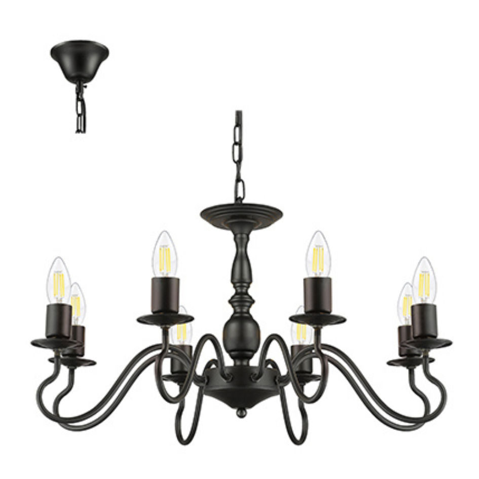 8LT Chandelier Black E27 8x40w