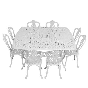 8 Seater - Victoria Aluminium Patio Set / Garden Furniture / Outdoor Dining Set     (8 Victoria Chairs with 164cm x  164cm Square Elizabeth Table) - WHITE