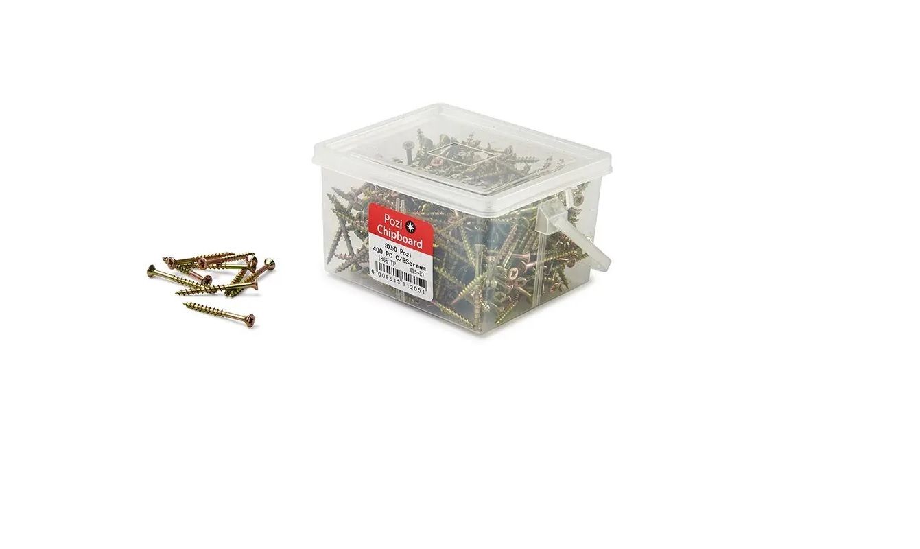 Chipboard Screws, Pozi, No.8, 4mm x 50mm, 400 Pieces (3 pack) BY WOODLY