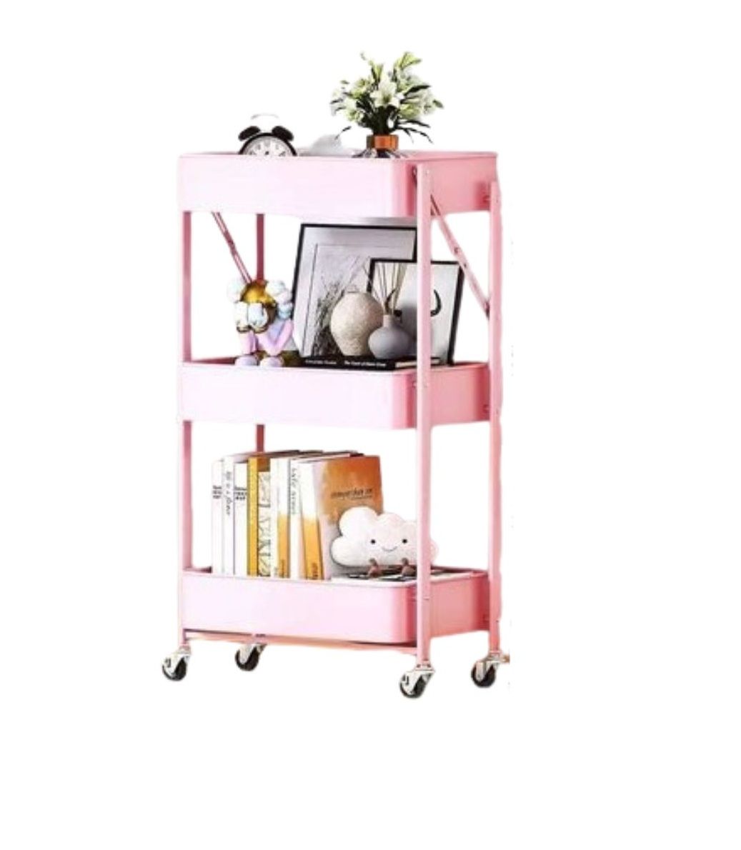 Rolling Storage Cart-3 Tier, Pink, with Wheels