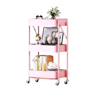 Rolling Storage Cart-3 Tier, Pink, with Wheels