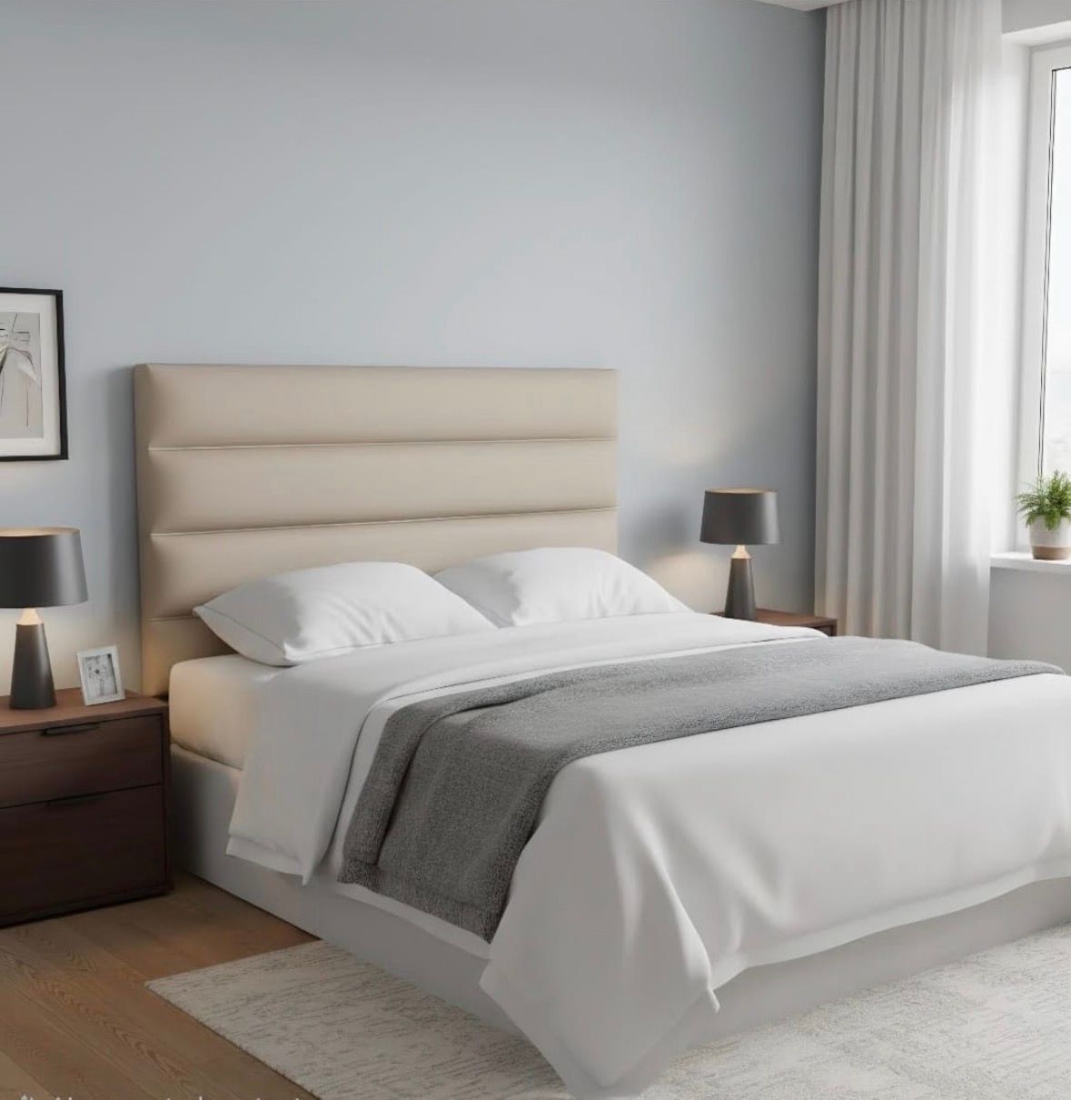 Wall mount Horizontal Panel Headboard- Velvet Material -King - Beige