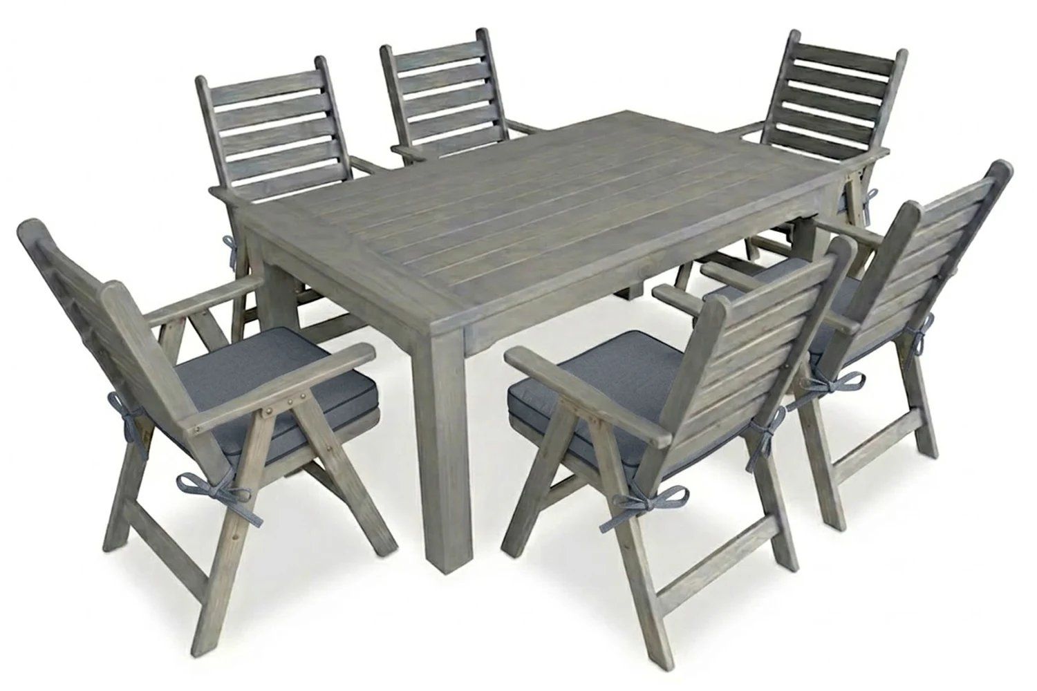 Aged Pine Patio Dining Set 6-Seater 1600mm x1 Table x6 Highback Chairs Charcoal Seat Cushions (Undercover only)