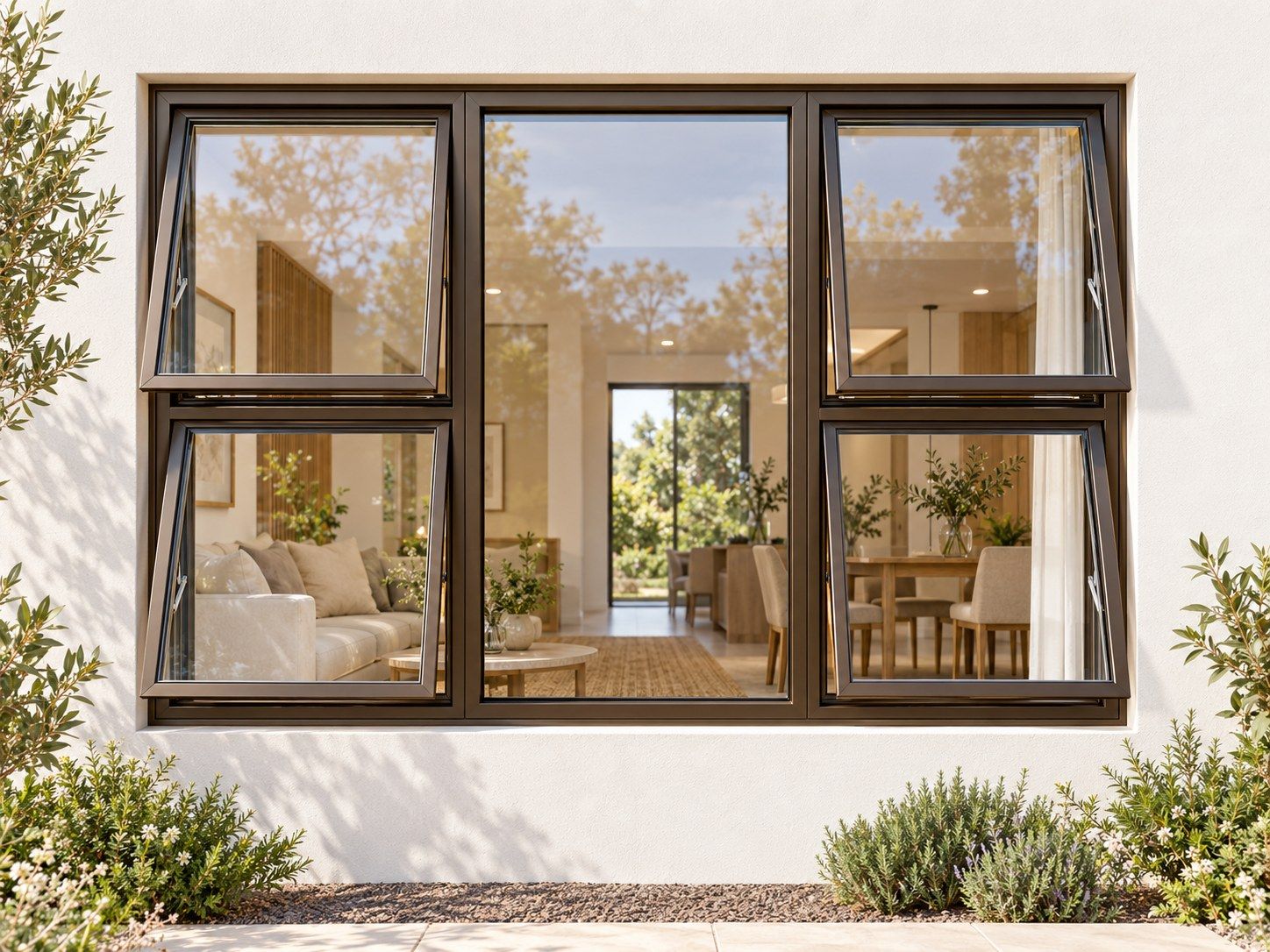 Kenzo Premium Top-Hung Aluminium Window - Bronze, 1800 1200 mm, Four Openers with Fixed Centre, Clear Glass
