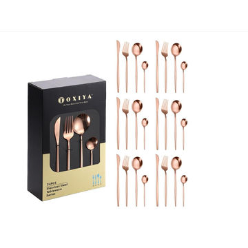 TOXIYA - 24 Piece Flatware Set, Stainless Steel Knife Fork Spoon, Home Dinnerware Tableware Set for 6, Cutlery Set, Include Knives/Forks/Spoons (rose gold)