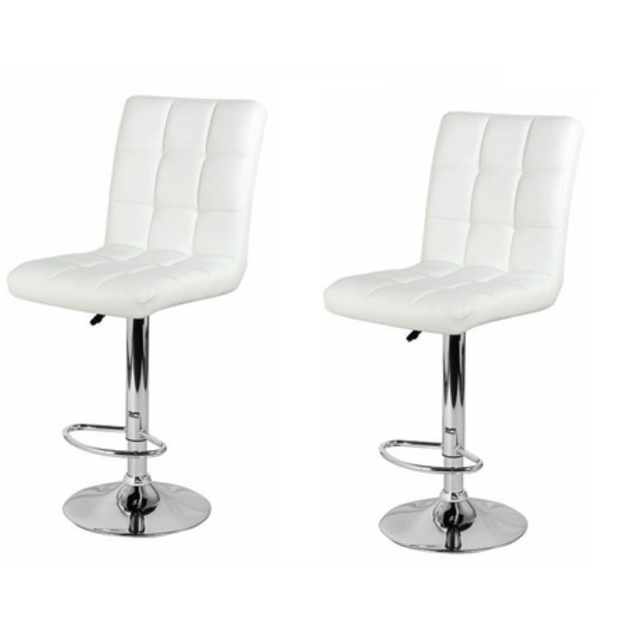Leatherette High back Bar Stools - Set of 2 - White Colour