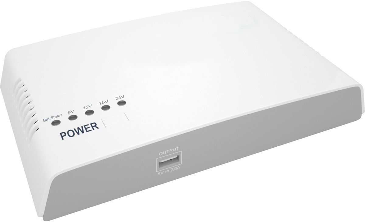 Portable 14W UPS & power bank, USB port, 5/9/12VDC outputs