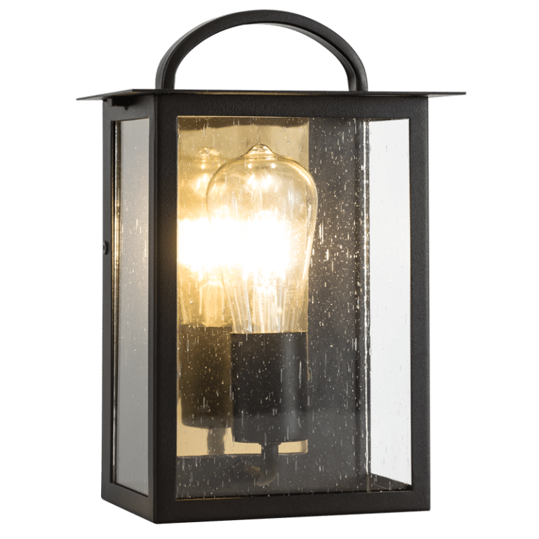 Metal Half Lantern with Clear Speckled Glass