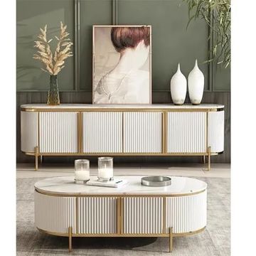 TV Stand and Coffee Table Set - Gold and White