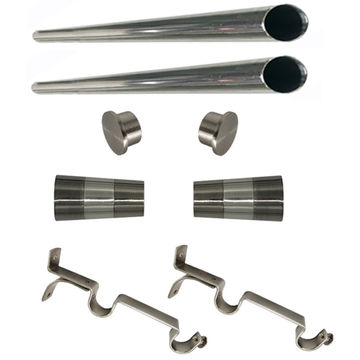 Matoc 25mm Double Curtain Pole Set -SIlver -Dbl extend brkts -Cone Finials -1.0m