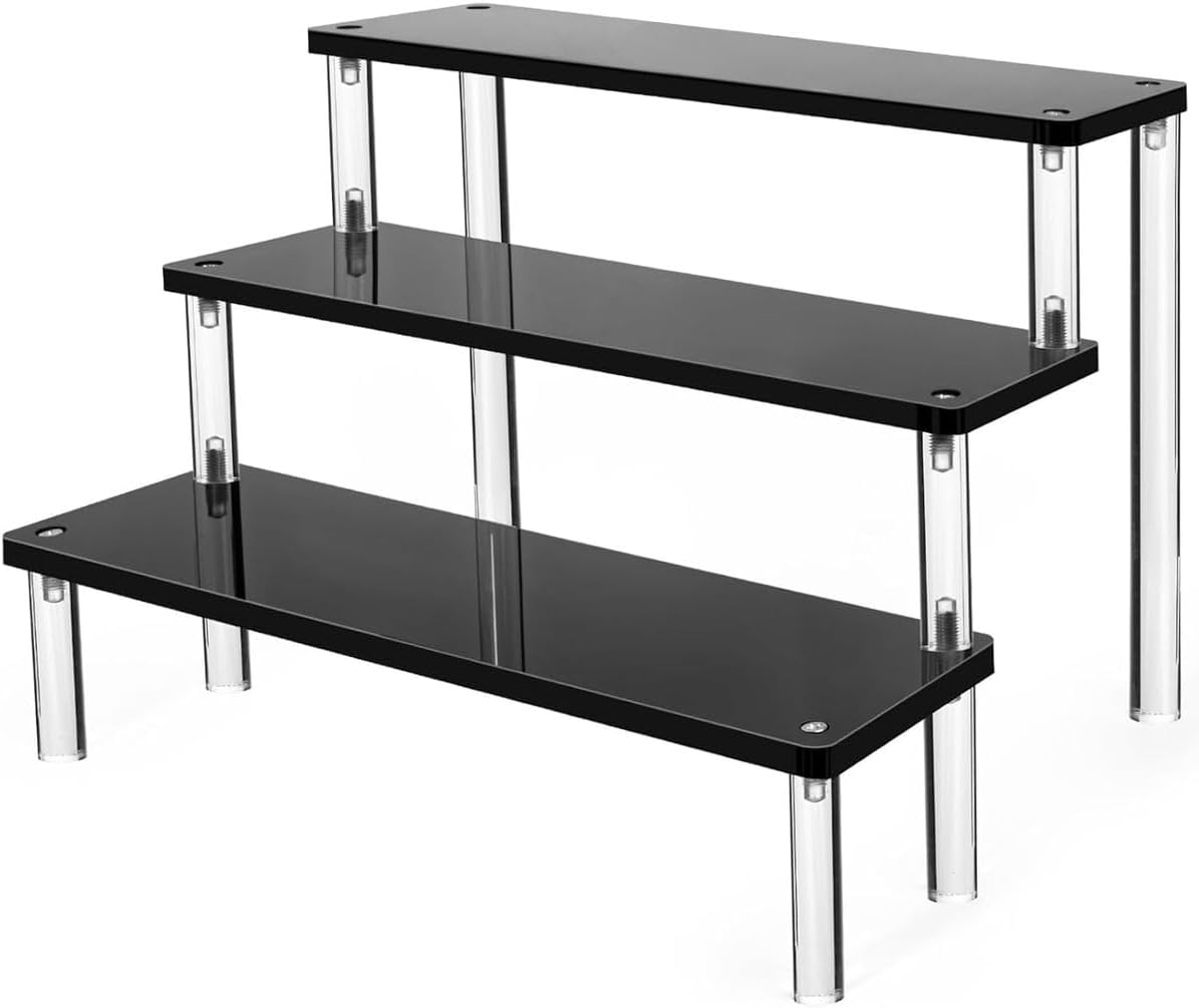 3 Tier Acrylic Display Riser Cupcake Stand Makeup Perfume Organizer - Black