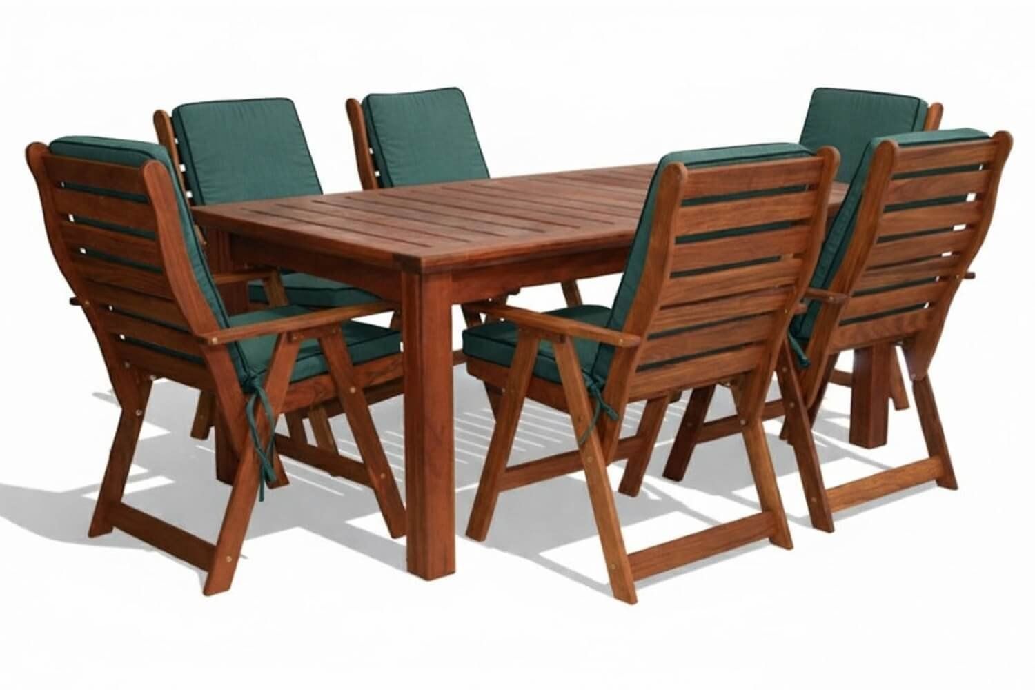 Zambezi Teak Patio Dining Set 6-Seater 1800mm x1 Table x6 Highback Chairs (Green Cushions)