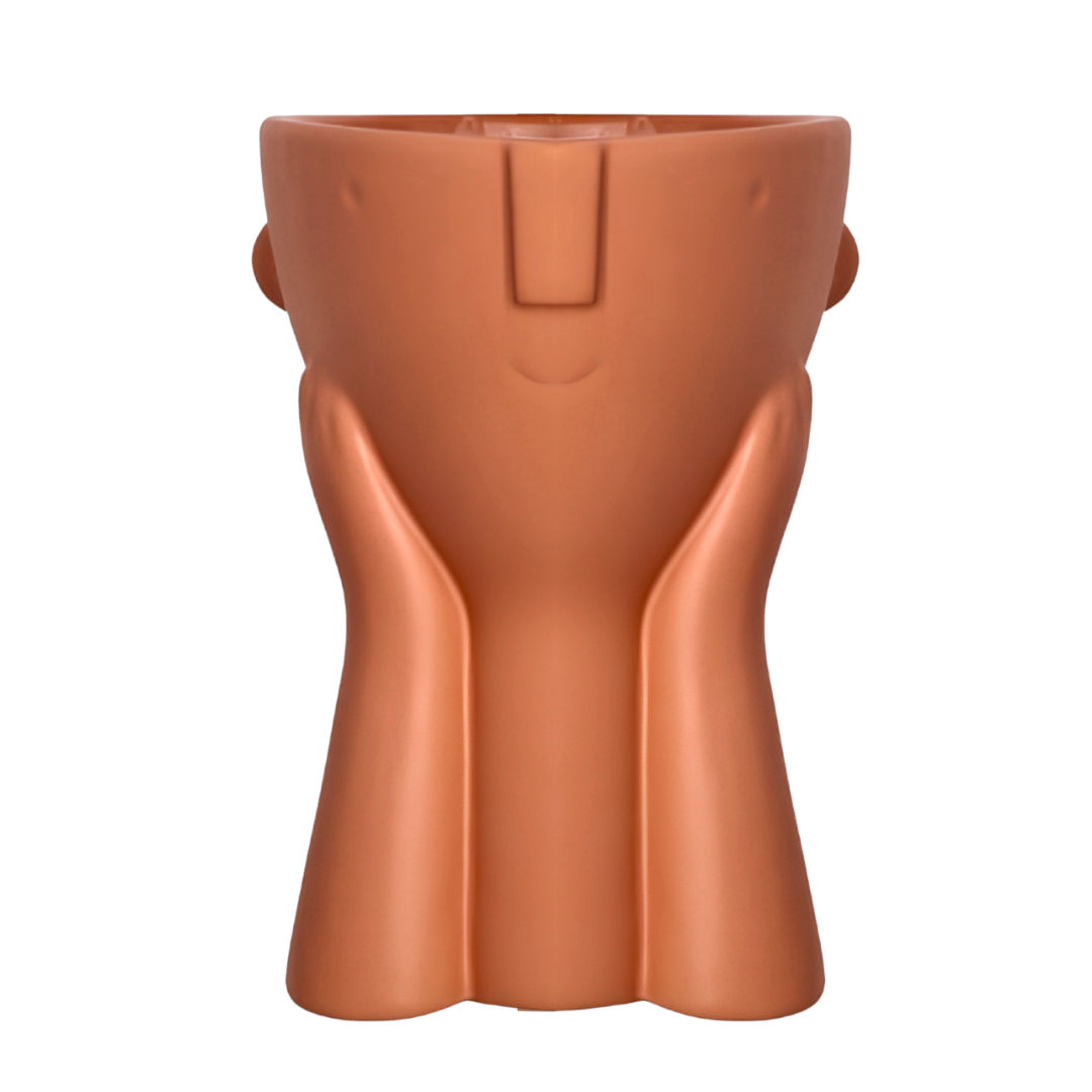 Danny Home Modern Abstract Face Ceramic Flower Vase & Planter (15.6 x 20cm) – Matte Terracotta