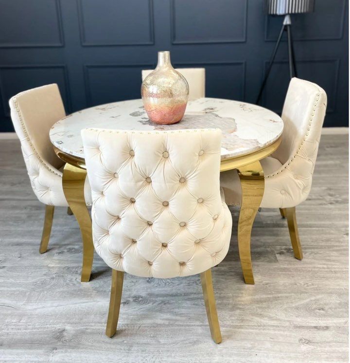QandAHome -Oxford Round 4 Seater Marble Dining Set