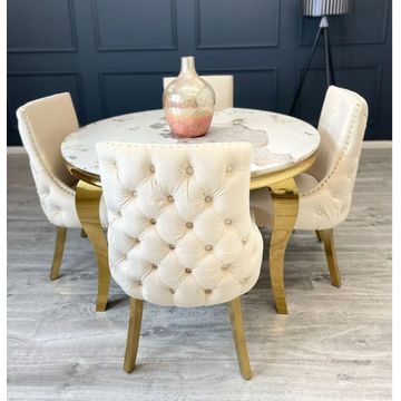 QandAHome -Oxford Round 4 Seater Marble Dining Set